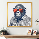 Grey Orange Monkey With Sunglasses - Monkey Fashion Framed Canvas Art