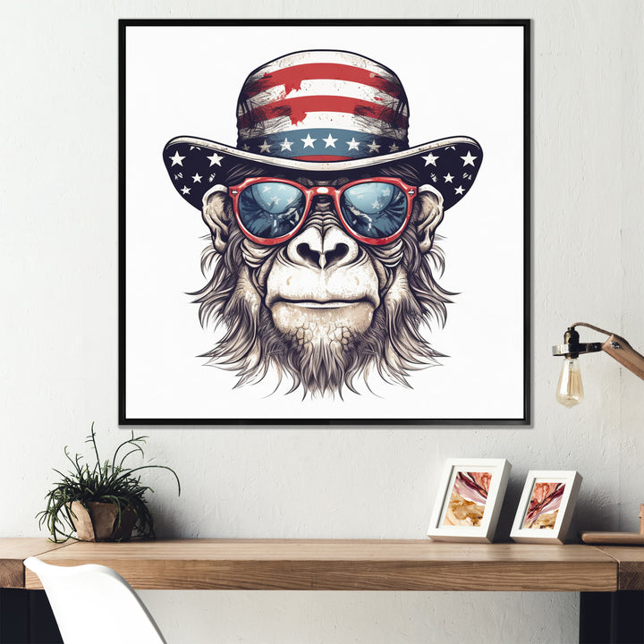 Red Blue Monkey With Sunglasses And Hat - Monkey Fashion Home Decor Art