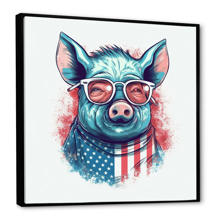 Blue Red Pig With Sunglasses - Pig Living Room Wall Art