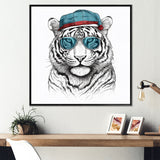 Blue Grey Tiger With Sunglasses - Tiger Fashion Canvas Wall Art