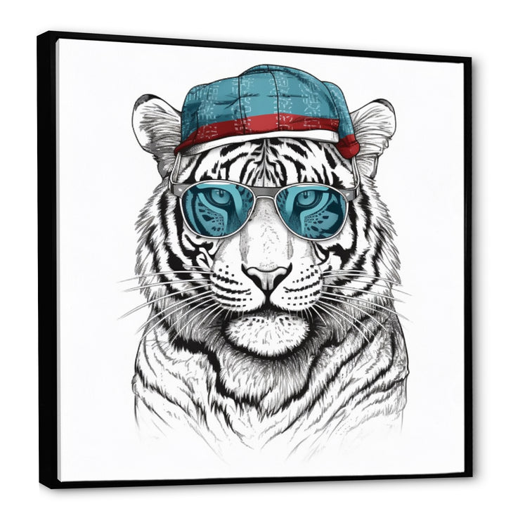 Blue Grey Tiger With Sunglasses - Tiger Fashion Canvas Wall Art