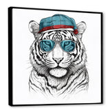 Blue Grey Tiger With Sunglasses - Tiger Fashion Canvas Wall Art
