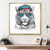 Blue Grey Tiger With Sunglasses - Tiger Fashion Canvas Wall Art
