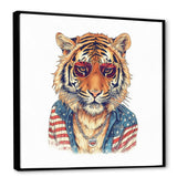 Orange Blue Tiger With Sunglasses - Tiger Fashion Wall Decor