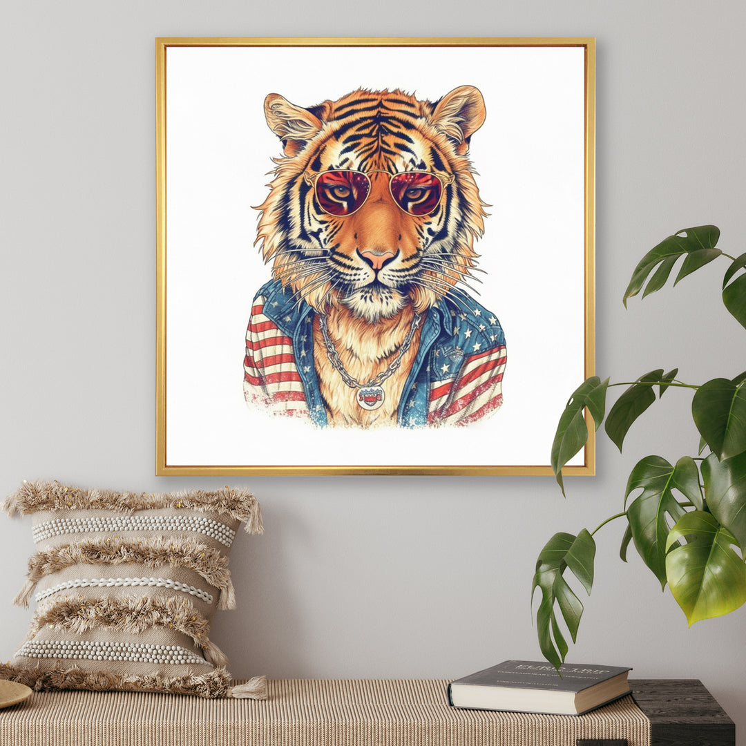 Orange Blue Tiger With Sunglasses - Tiger Fashion Wall Decor