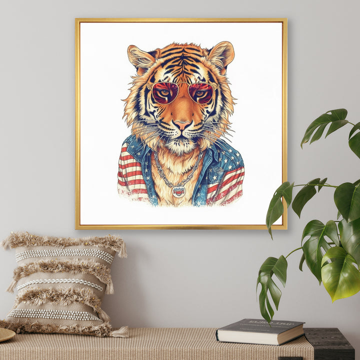 Orange Blue Tiger With Sunglasses - Tiger Fashion Wall Decor