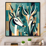 Green Beige Abstract Deer Portrait - Deer Wall Art Prints