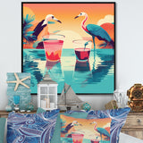 Blue Pink Flamingos In The Sea At Sunset - Flamingo Living Room Wall Art
