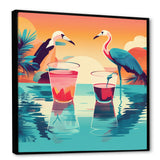 Blue Pink Flamingos In The Sea At Sunset - Flamingo Living Room Wall Art