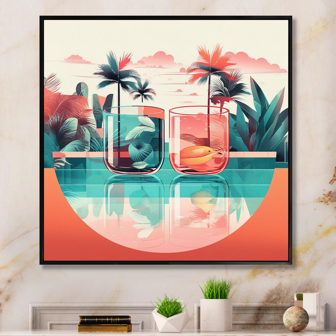 Orange Green Tropical Drinks In Paradise - Flamingo Bedroom Wall Art
