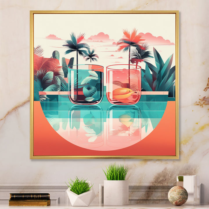 Orange Green Tropical Drinks In Paradise - Flamingo Bedroom Wall Art