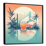 Orange Green Flamingo With A Drink - Flamingo Canvas Wall Art