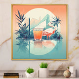 Orange Green Flamingo With A Drink - Flamingo Canvas Wall Art