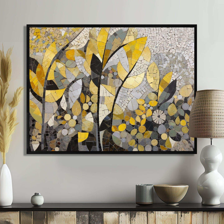 Yellow And Grey Patterns In Artistic Fusion - Geometric Canvas Wall Art