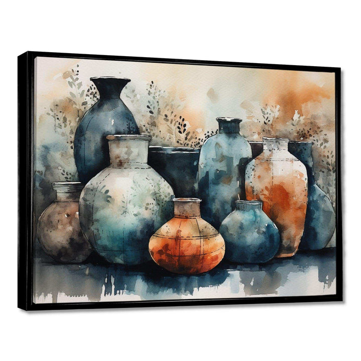 Blue And Orange Artisanal Boho Pottery II - Geometric Canvas Wall Art