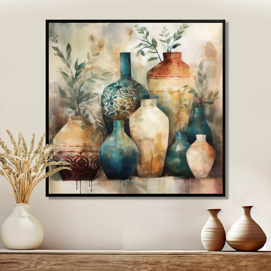 Green And Orange Artisanal Boho Pottery I - Geometric Canvas Wall Art
