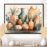 Orange And Green Soulful Ceramic Vase I - Geometric Canvas Wall Art