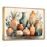 Orange And Green Soulful Ceramic Vase I - Geometric Canvas Wall Art