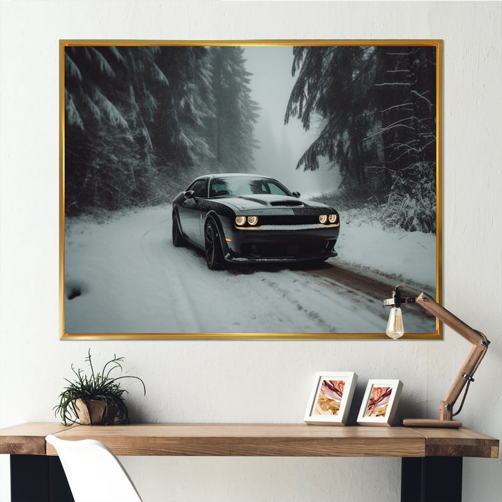 Black And White Dynamic Muscle Car - Cars American Muscle Canvas Wall Art