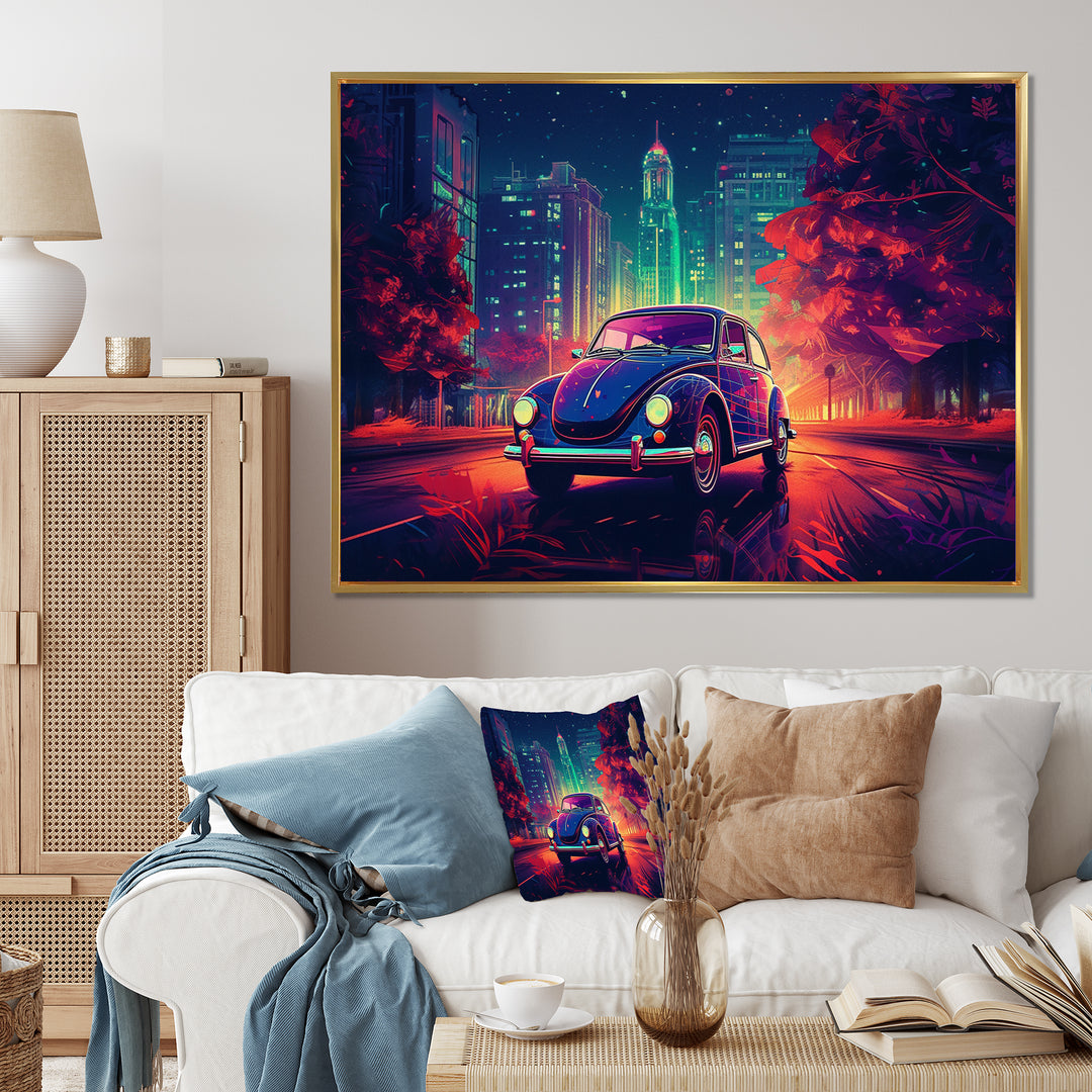 Purple And Red Muscle Car Melodies - Cars American Muscle Canvas Wall Art