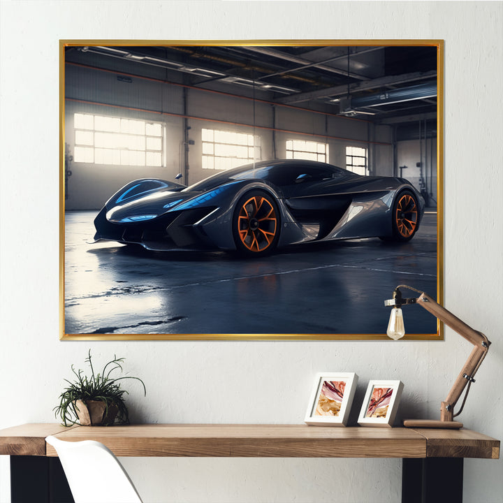Grey And Orange Rhythms Of Horsepower - Cars American Muscle Canvas Wall Art