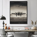 Grey And Airplane Landing - Plane Canvas Wall Art