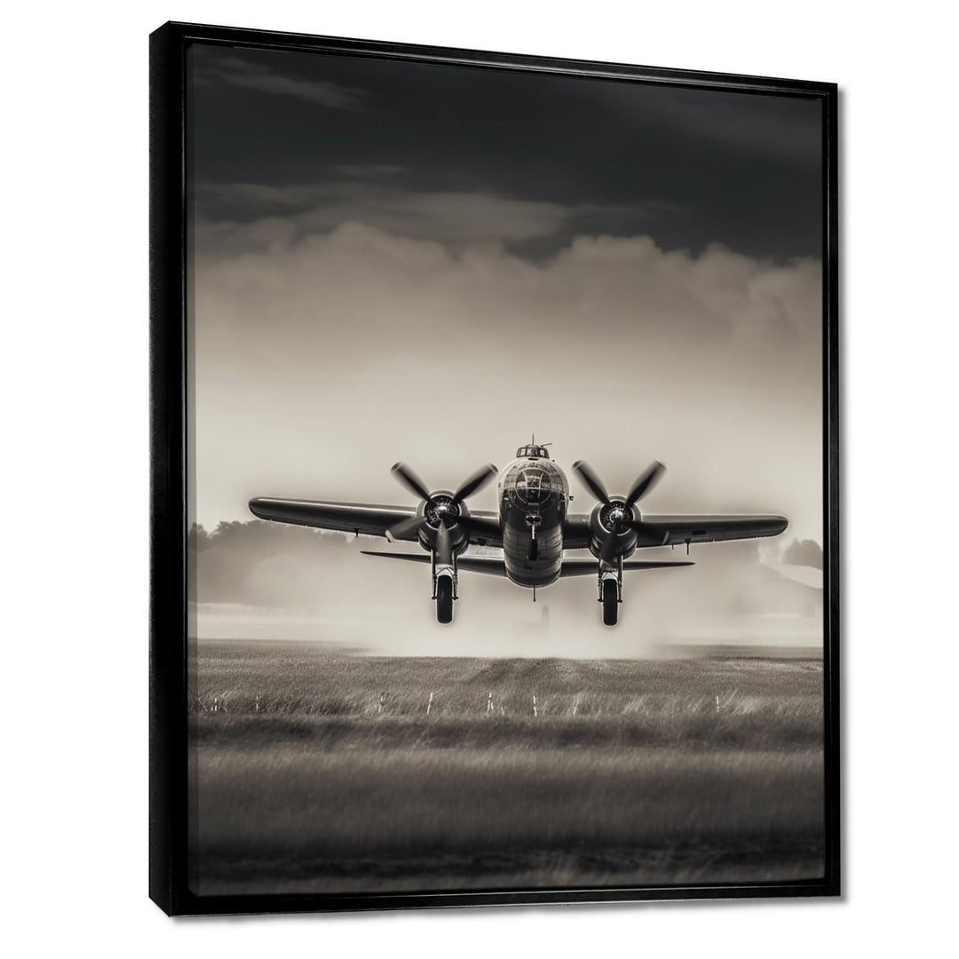 Grey And Airplane Landing - Plane Canvas Wall Art