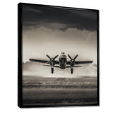 Grey And Airplane Landing - Plane Canvas Wall Art