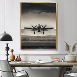 Grey And Airplane Landing - Plane Canvas Wall Art