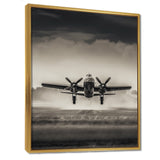 Grey And Airplane Landing - Plane Canvas Wall Art