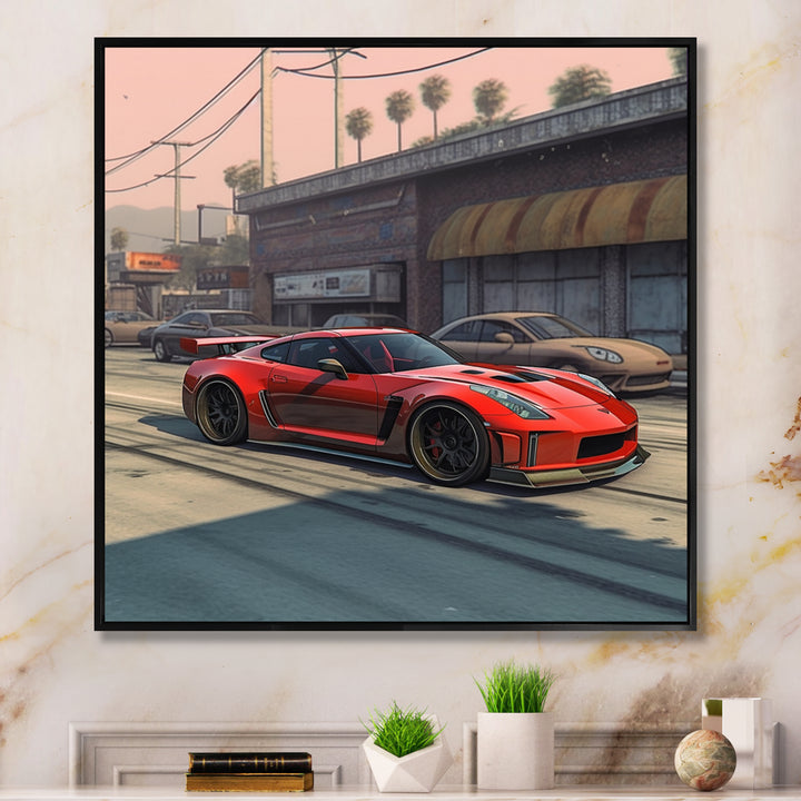 Red And Black Muscle Car Elegance - Cars American Muscle Canvas Wall Art