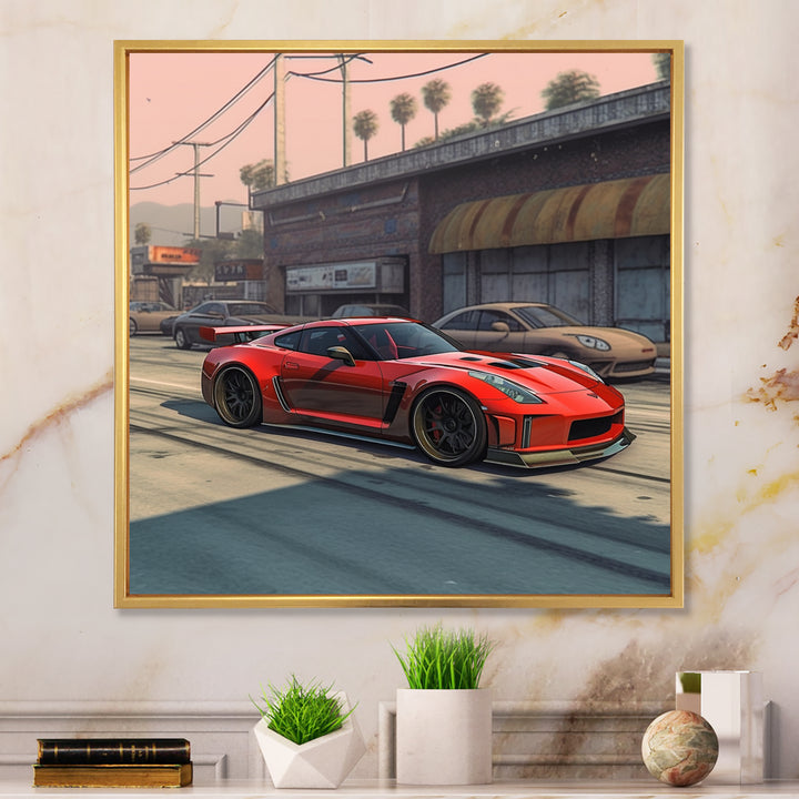 Red And Black Muscle Car Elegance - Cars American Muscle Canvas Wall Art