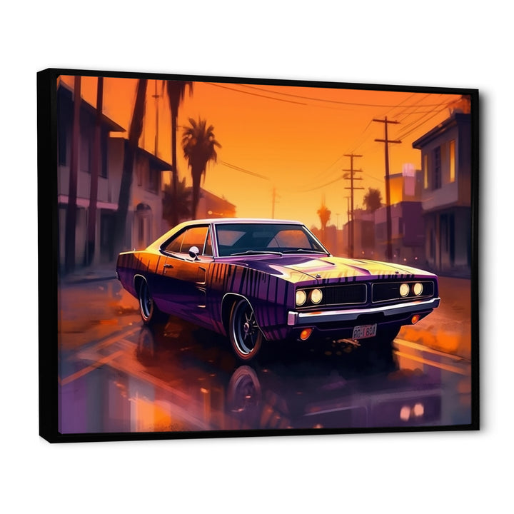 Purple And Yellow Roaring Legends - Cars American Muscle Canvas Wall Art