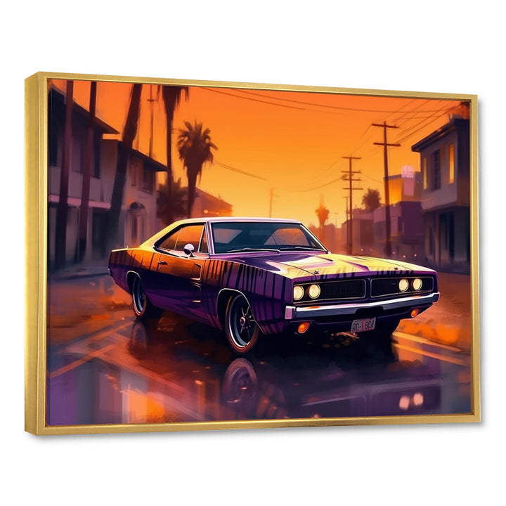 Purple And Yellow Roaring Legends - Cars American Muscle Canvas Wall Art