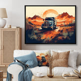 Orange And Blue Dusty Truck 53ft - Truck Trailer Canvas Wall Art