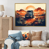 Orange And Blue Dusty Truck 53ft - Truck Trailer Canvas Wall Art