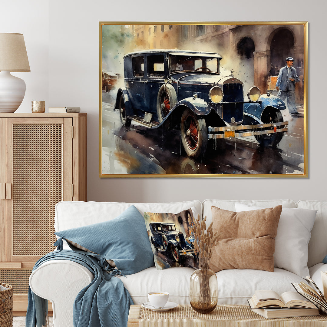 Blue And Brown Iconic Cars - Cars Retro Canvas Wall Art