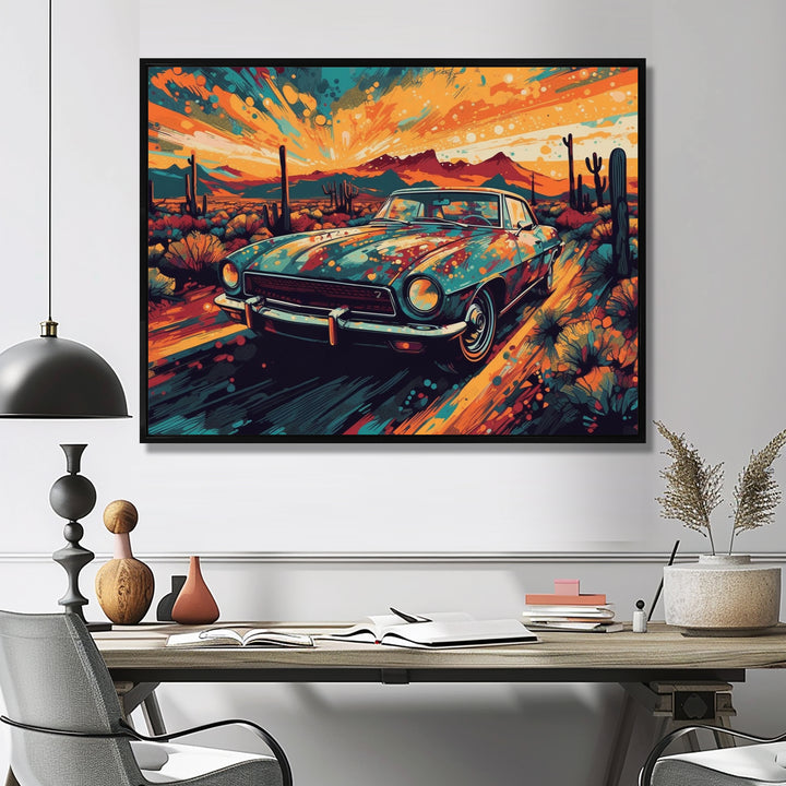 Green And Yellow Muscle Car Melodies - Cars Off-Road Canvas Wall Art