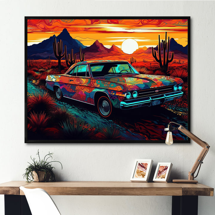 Orange And Yellow Muscle Car Melodies - Cars Off-Road Canvas Wall Art
