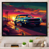 Green And Pink Muscle Car Melodies - Cars Off-Road Canvas Wall Art