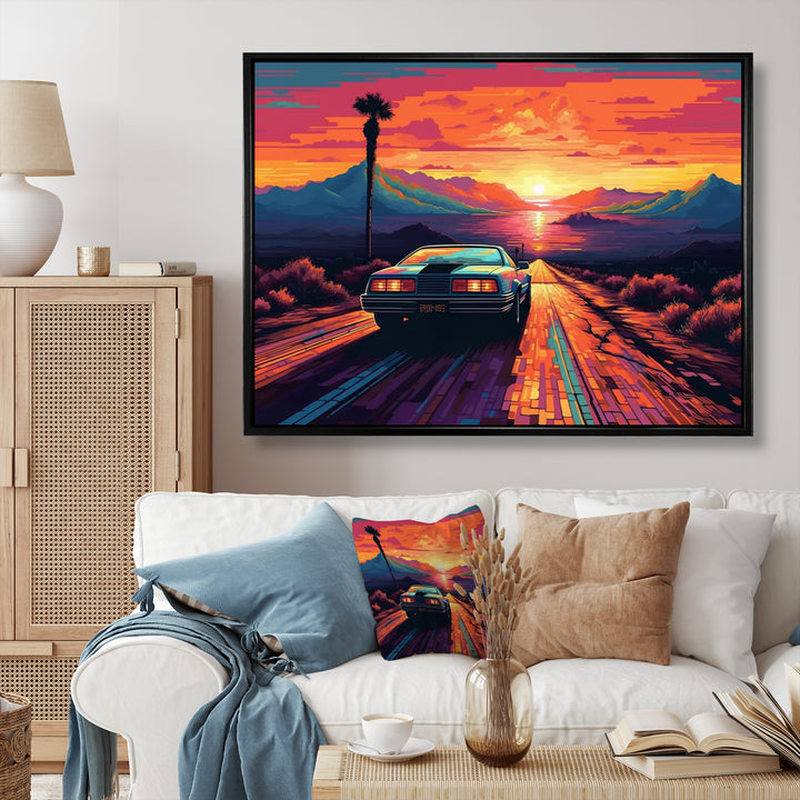 Orange And Blue Vintage Classic Car - Cars Retro Canvas Wall Art