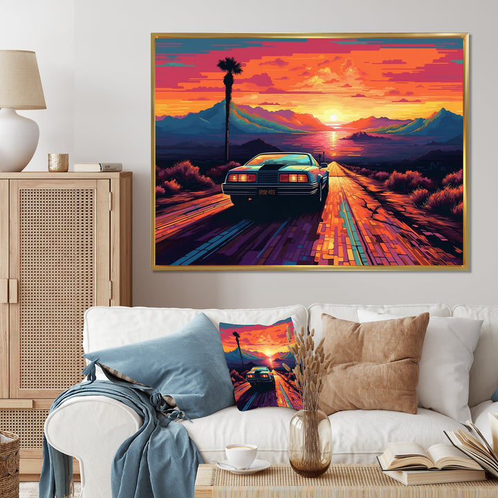 Orange And Blue Vintage Classic Car - Cars Retro Canvas Wall Art