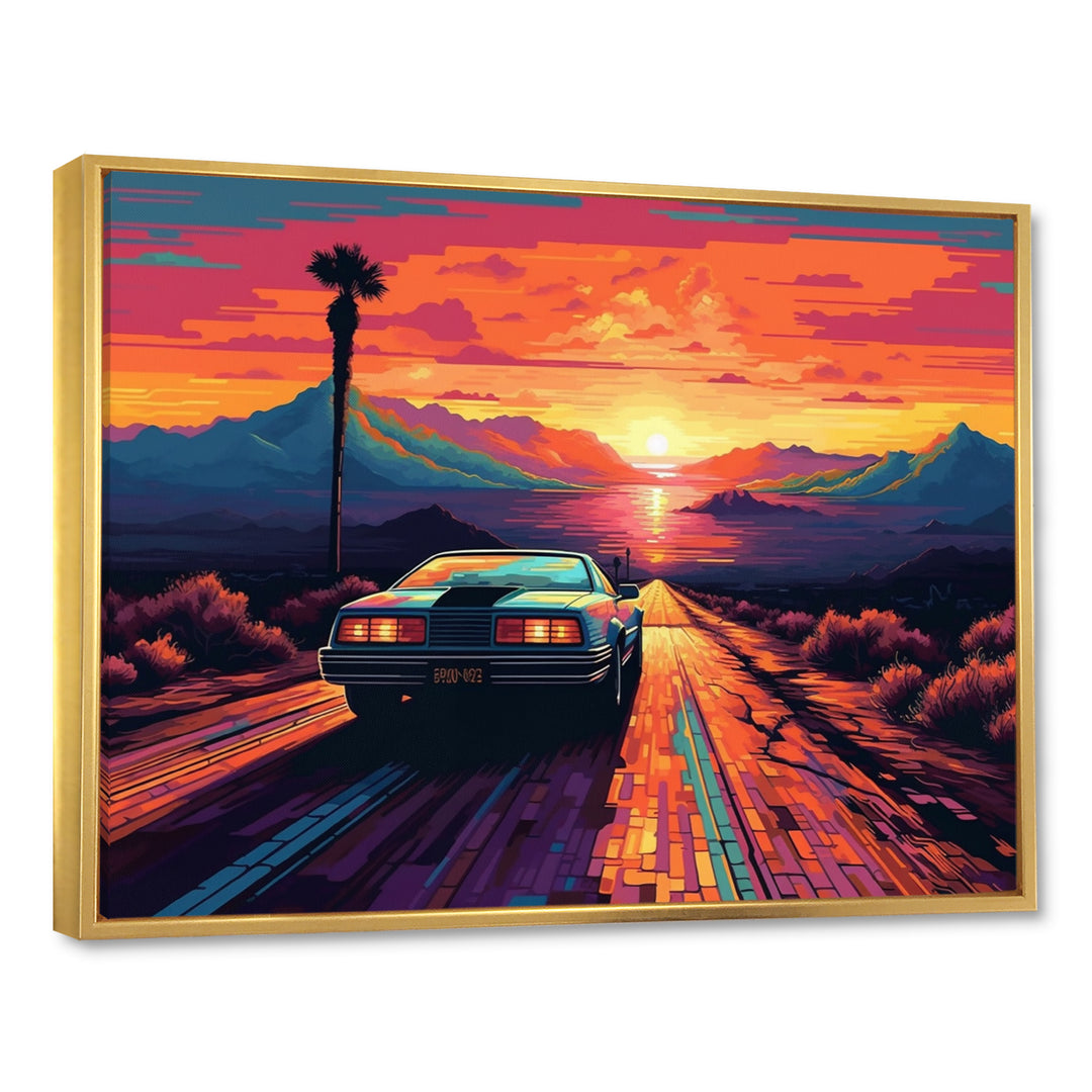 Orange And Blue Vintage Classic Car - Cars Retro Canvas Wall Art