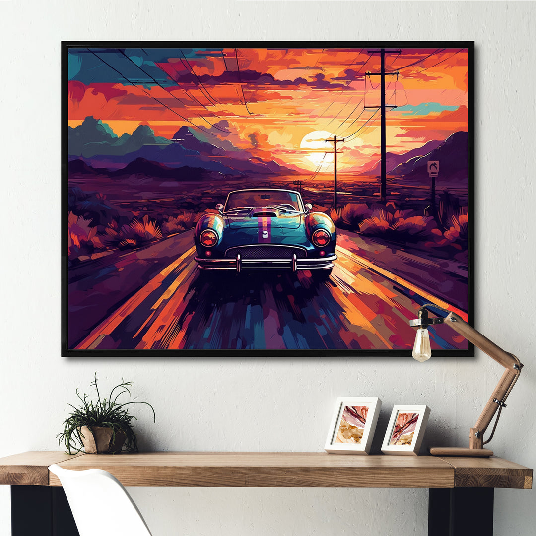 Orange And Purple Vintage Classic Car - Cars Retro Canvas Wall Art