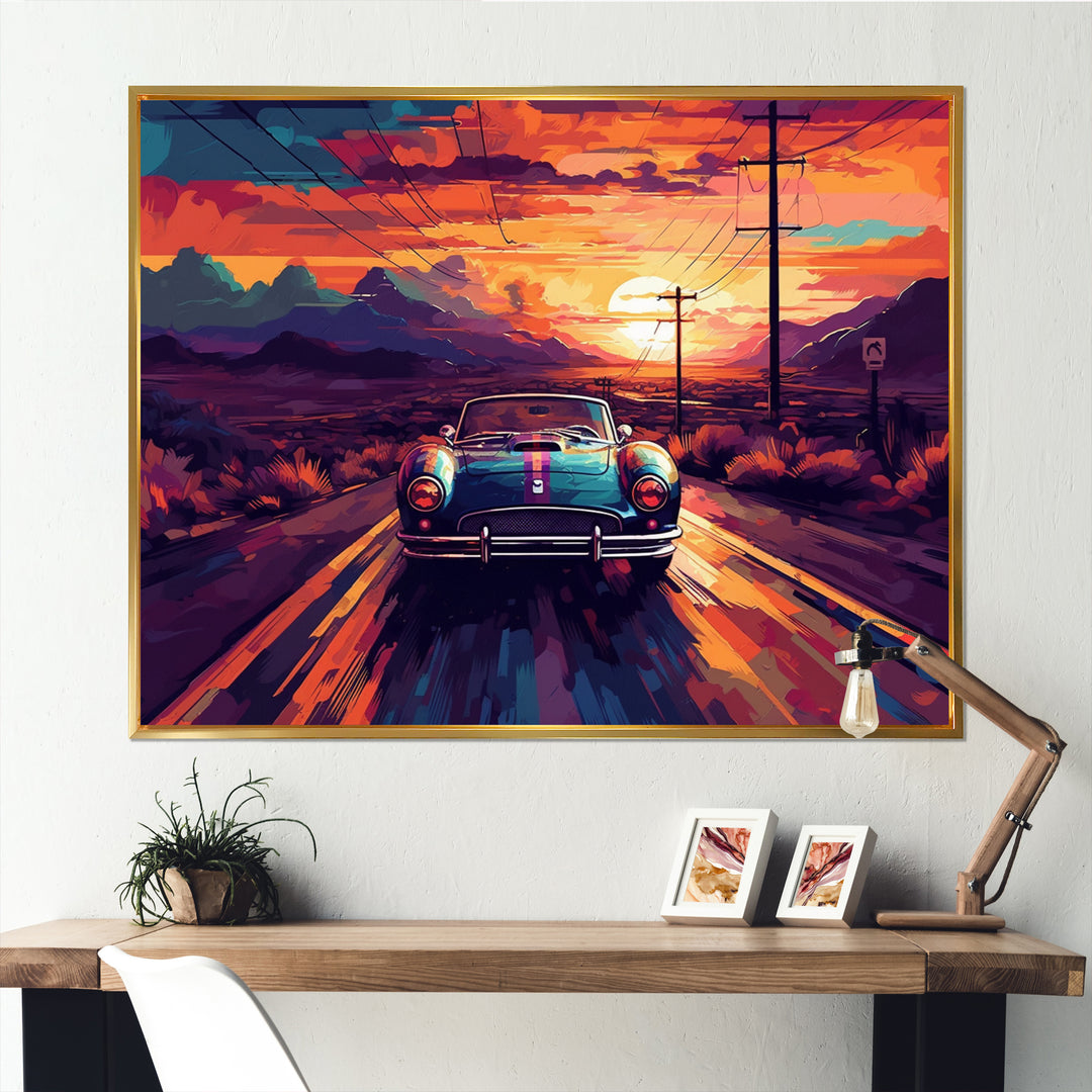 Orange And Purple Vintage Classic Car - Cars Retro Canvas Wall Art