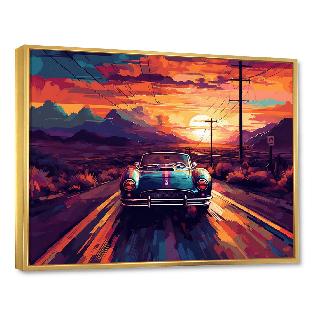 Orange And Purple Vintage Classic Car - Cars Retro Canvas Wall Art