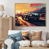 Blue And Yellow Vintage Car Charisma I - Cars Retro Canvas Wall Art