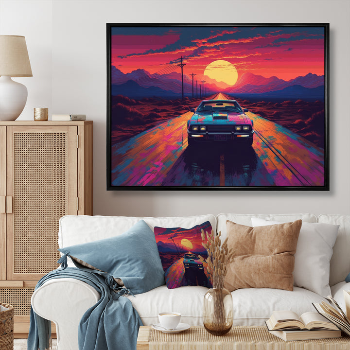 Pink And Blue Vintage Car Charisma - Cars Retro Canvas Wall Art