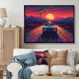 Pink And Blue Vintage Car Charisma - Cars Retro Canvas Wall Art