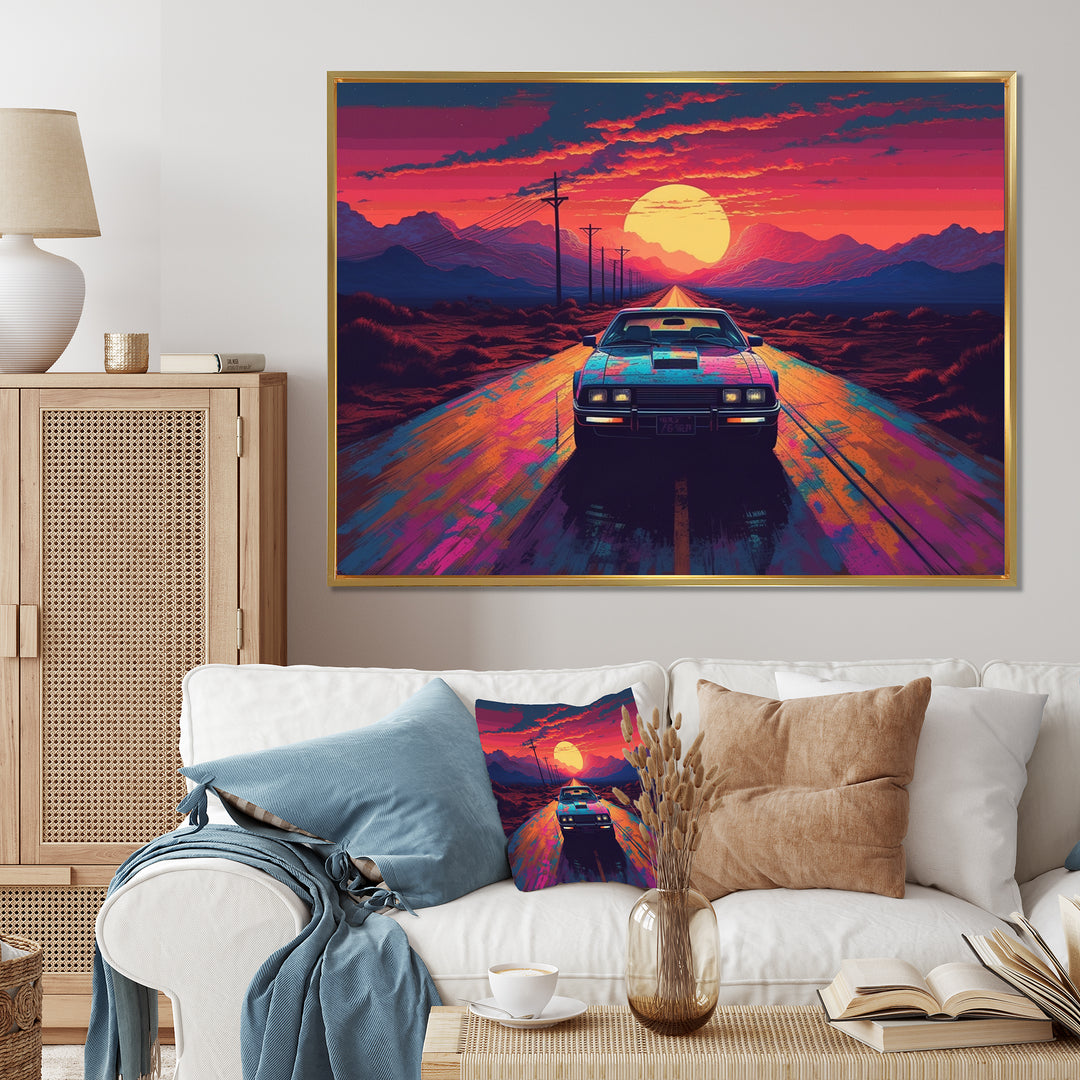 Pink And Blue Vintage Car Charisma - Cars Retro Canvas Wall Art